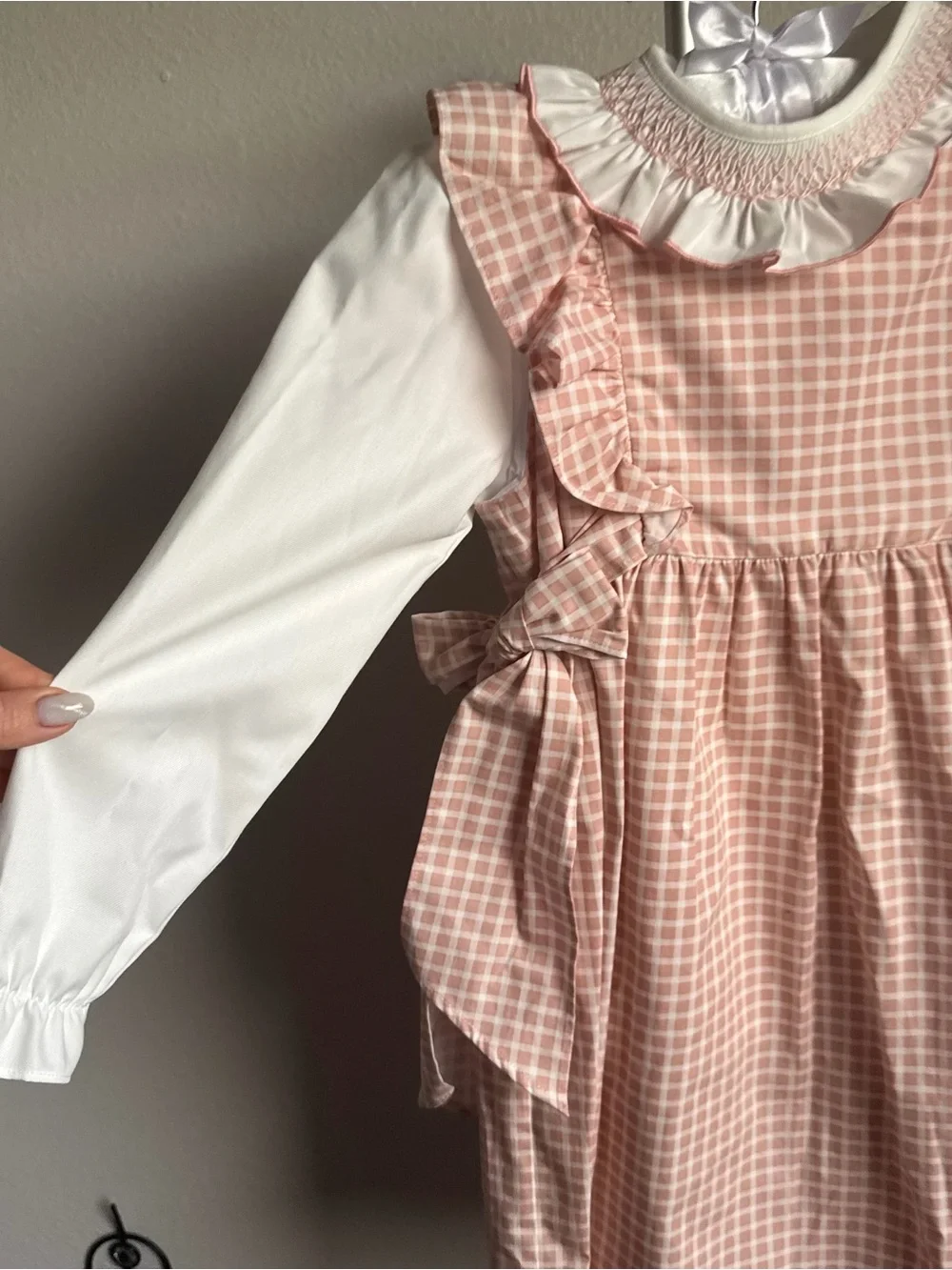 NWT Edgehill Collection Baby Girls Long Sleeve Check Side-Bow Dress Sz 6X